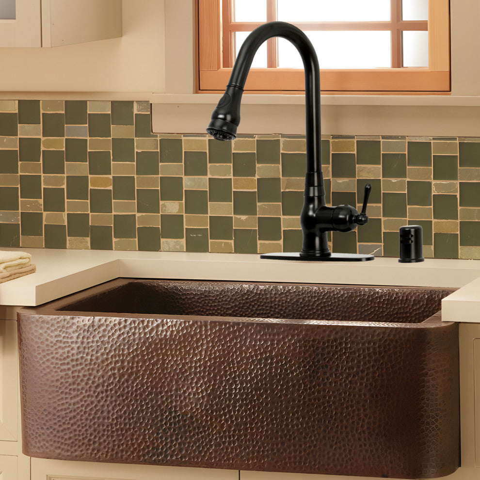 Pull Down Kitchen Faucet With Deck Plate, Single Level Solid Brass Sink Faucets,