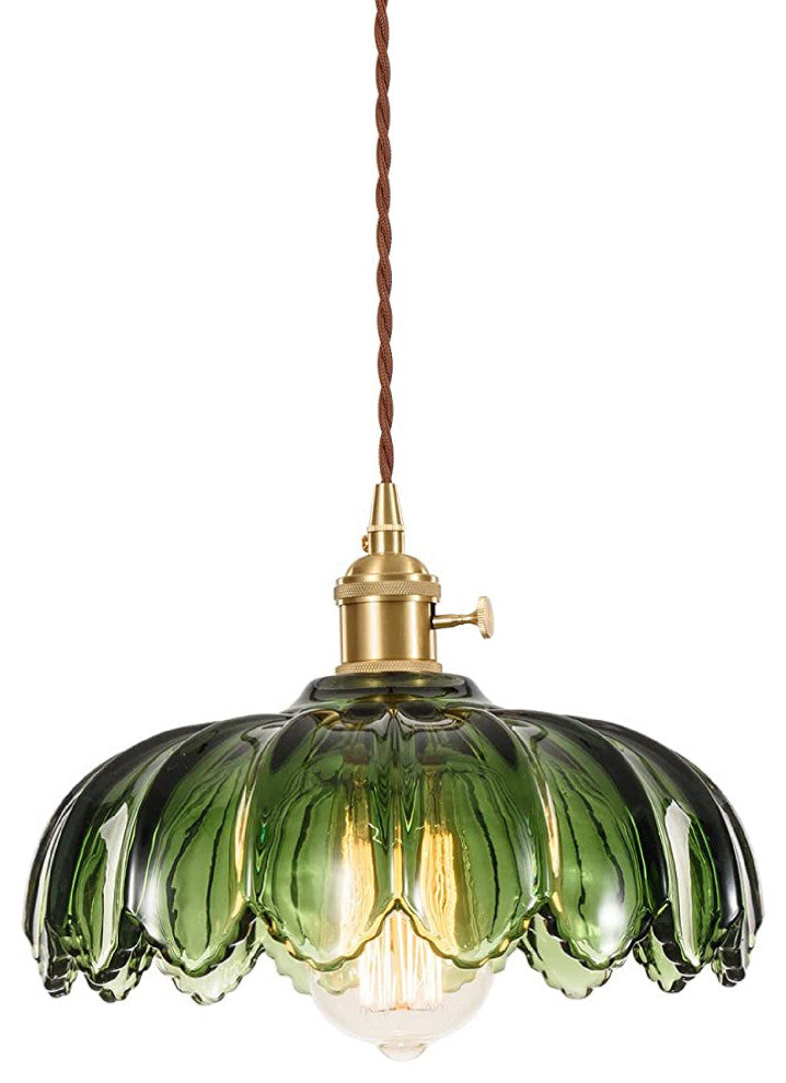 Glass vintage light fixtures Gold and green pendant light Retro chandelier