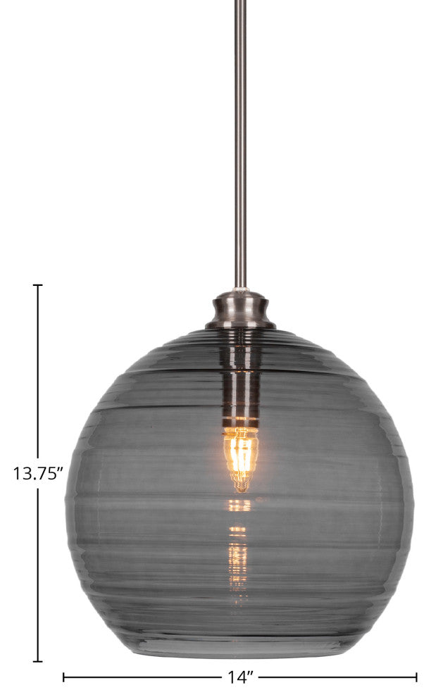 Malena 1-Light Stem Hung Pendant, Brushed Nickel/Smoke Ribbed
