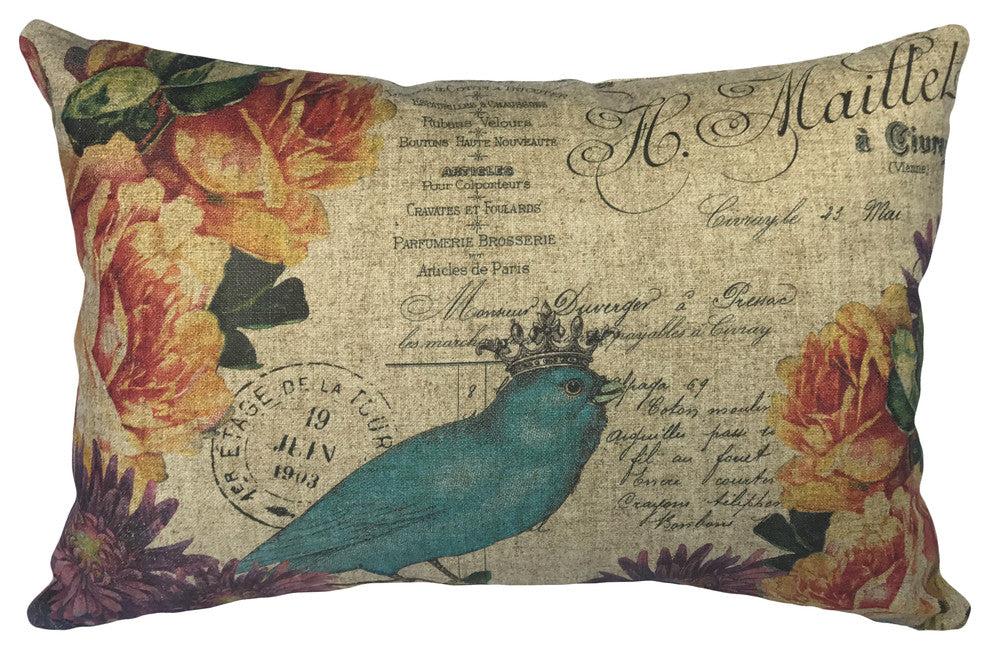 Blue Bird Linen Pillow