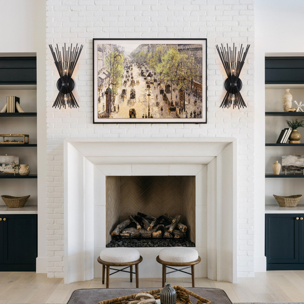 18" H 2-Light Black Starburst Wall Sconce Light