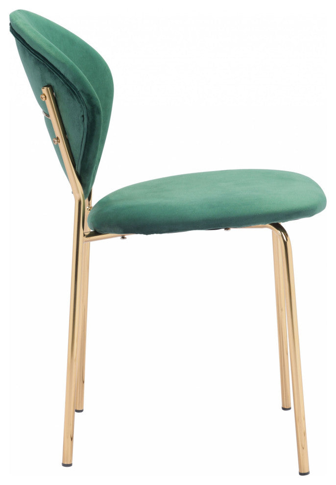 Set of Two Green and Gold Modern Dining or Side Chairs