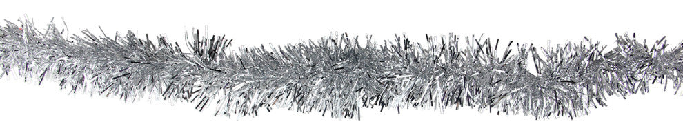 50' Traditional Shiny Silver Christmas Tinsel Garland, Unlit, 3 Ply