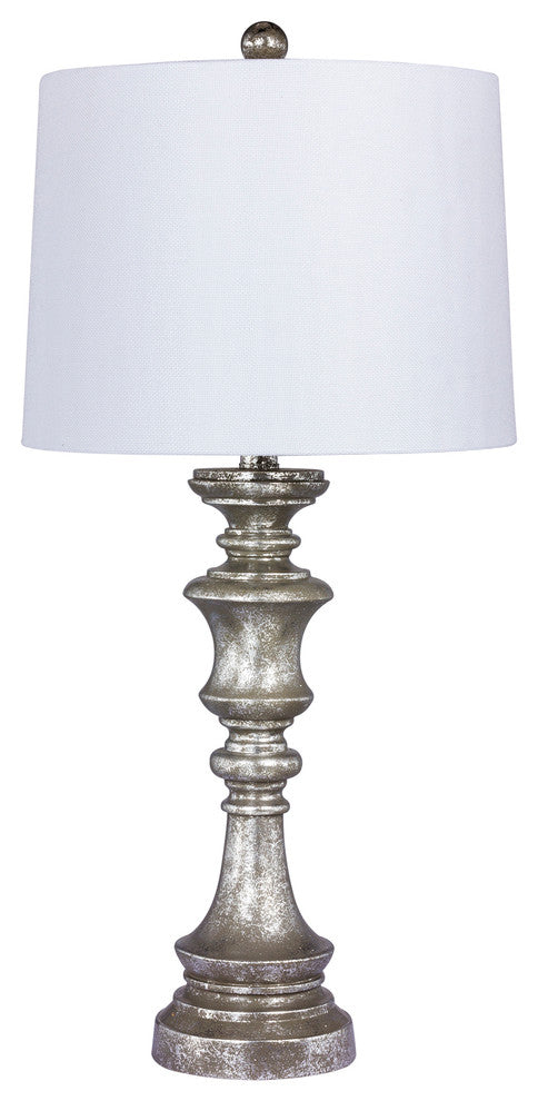 27.75" Candlestick Resin Table Lamp, Antiqued Silver Leaf
