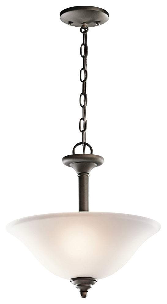 Pendant/Semi Flush 2-Light, Olde Bronze/Satin Etched Glass, Standard