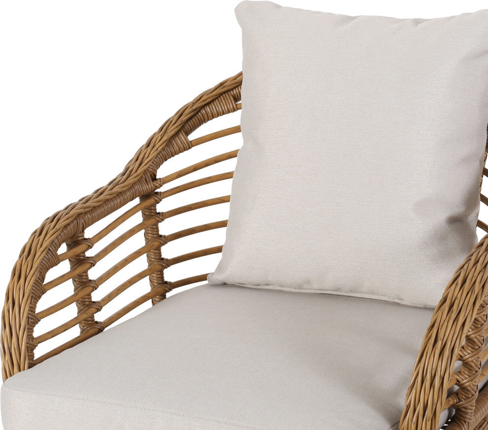 Becky Indoor Wicker Club Chairs with Cushions, Set of 2, Light Brown, Black, Bei