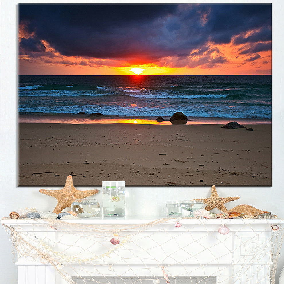 "Dramatic Colorful Sky Over Beach" Seashore Wall Art, 32"x16"