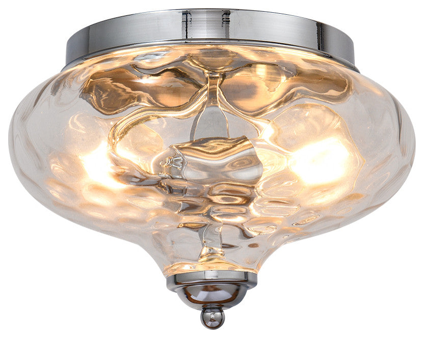 Modern 2-Light Water Pattern Flush Mount, Chrome