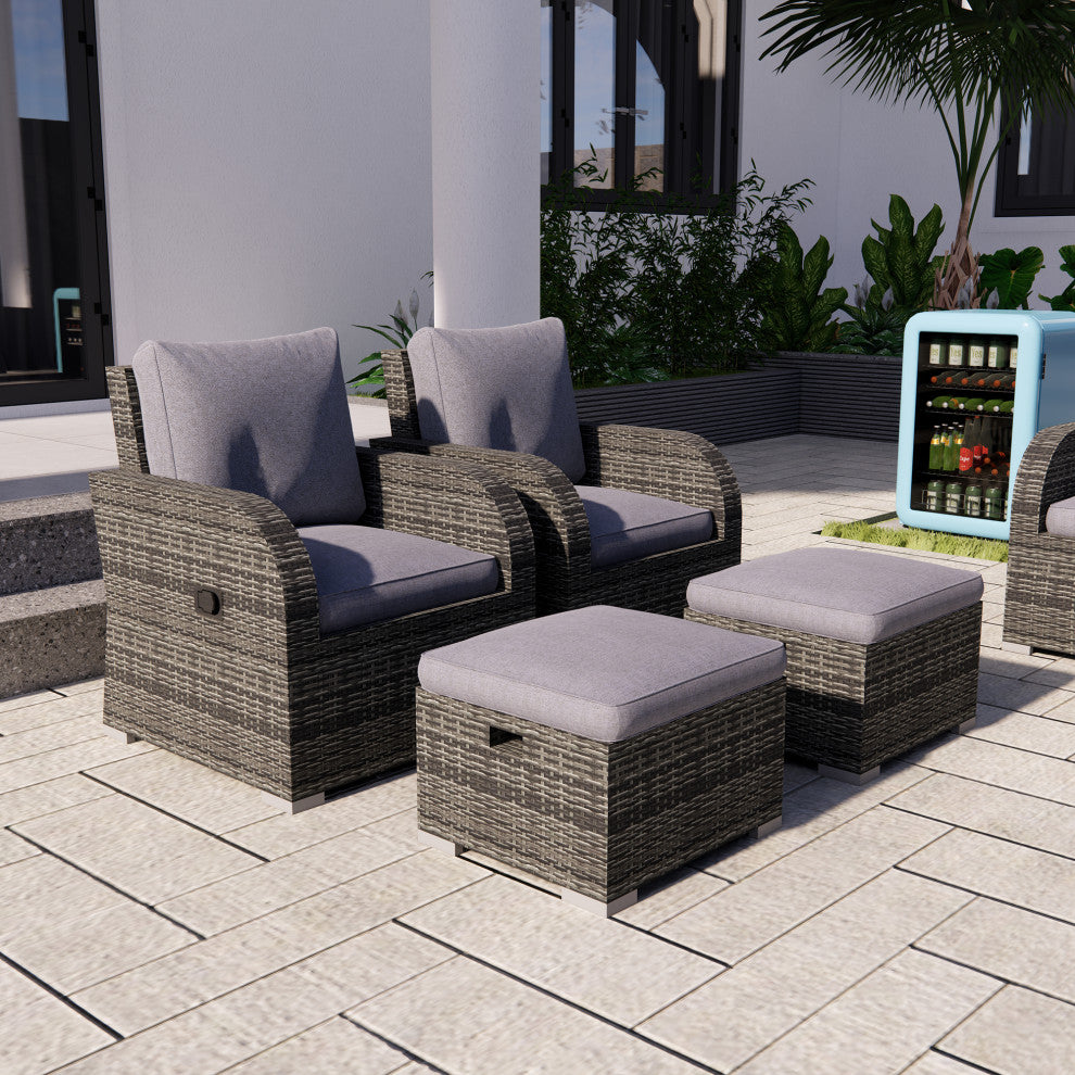 Rattan Patio Sofa Set Water Resistance Outdoor Chairs Set, Light Gray