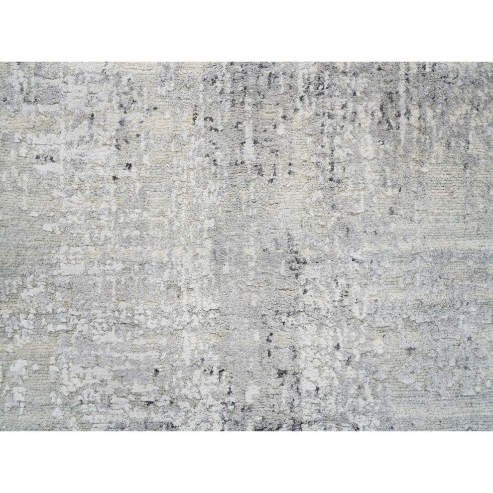 Gray Modern Hand Spun Undyed Natural Wool Hand Knotted Runner Rug, 2'6"x10'1"
