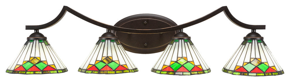 Zilo 4 Light Bath Bar, Dark Granite Finish, 7" Green Sunray Tiffany Glass