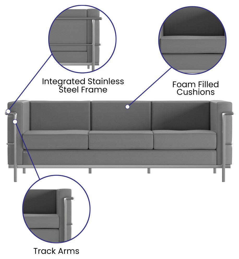 Hercules Regal Series Contemporary LeatherSoft Sofa With Encasing Frame, Gray
