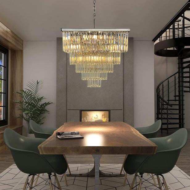 D"™Angelo 16 Light Square Glass Crystal Prism Chandelier, Brushed Nickel
