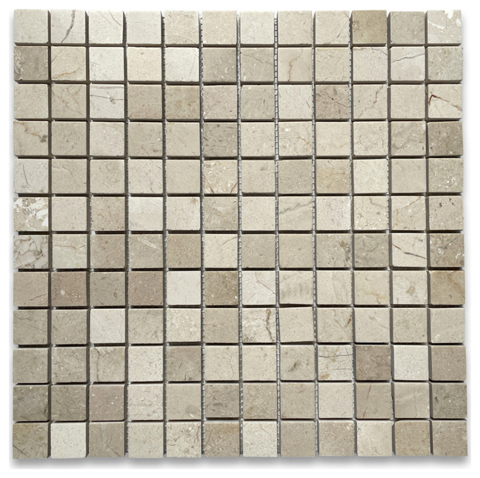 Crema Marfil Marble 1" Grid Square Mosaic Bathroom Beige Tile Polished, 1 sheet