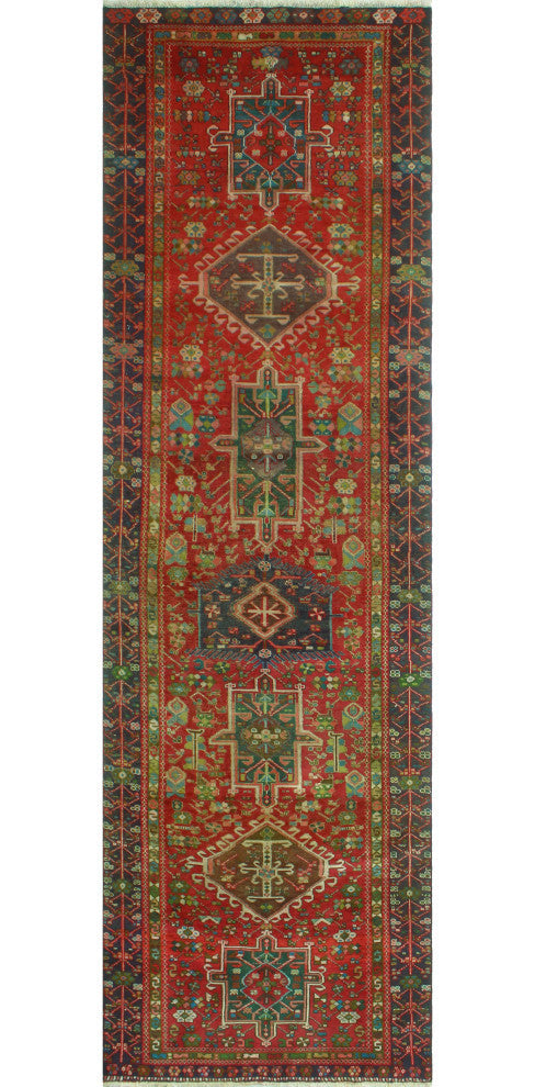 Fine Vintage Distressed Aekley Red/Navy Runner, 3'11x13'5