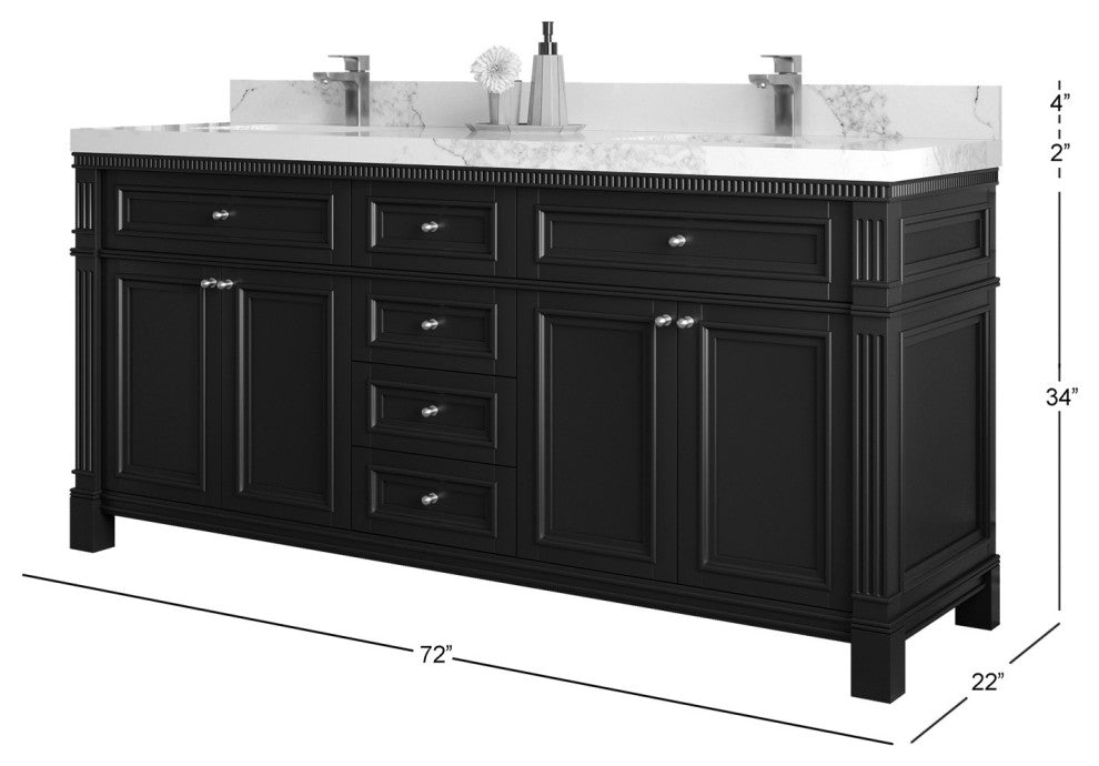 Paris 72" Double Sink Bathroom Vanity, White 2" Pearl Gray
