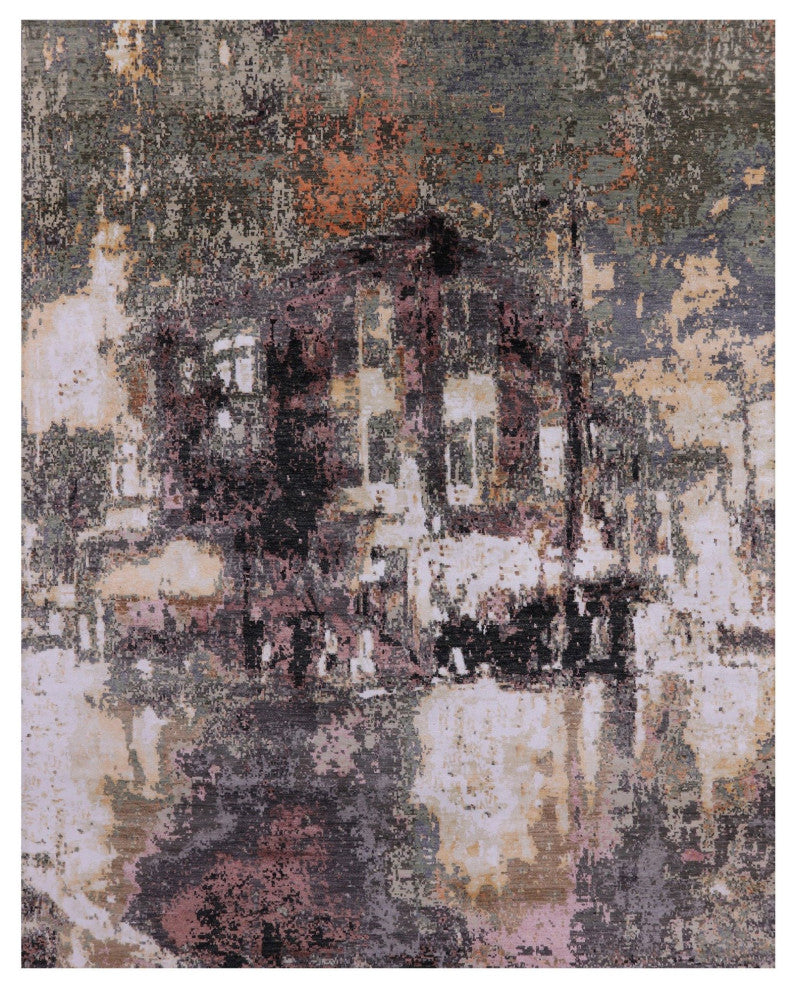 8' 0" X 10' 2" Modern The Lake House Design Handmade Wool and Silk Rug Q8879