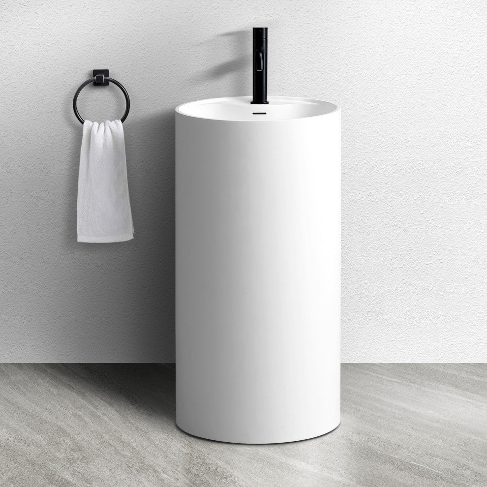 35.4'' Tall Stone Resin Circular Pedestal Bathroom Sink with Overflow