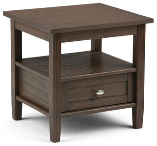 Warm Shaker Solid Wood 20" Rustic End Side Table, Farmhouse Brown