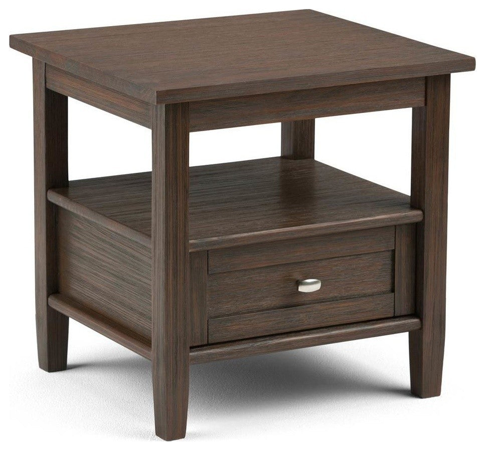 Warm Shaker Solid Wood 20" Rustic End Side Table, Farmhouse Brown