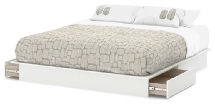 South Shore Step One King Platform Bed 78" With Drawers, Pure White
