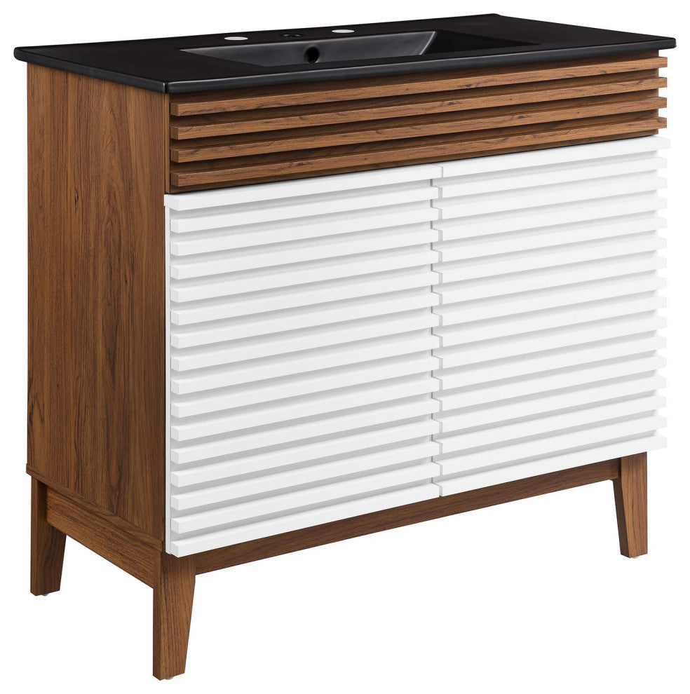 Render 36" Bathroom Vanity, White Walnut Black
