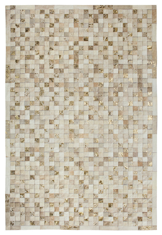 Cowhide Patchwork Rug, Hera, Rhodium, 6'x9'