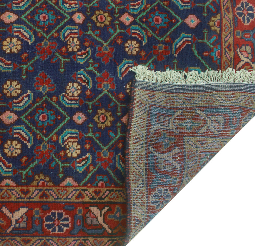 Fine Vintage Distressed Athelsta Blue/Red Runner, 3'7x10'6