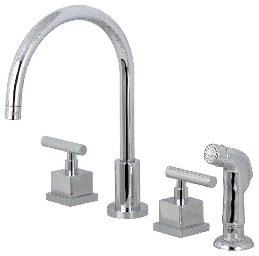 Kingston Brass Widespread Kitchen Faucet With Plastic Sprayer, Polished Chrome
