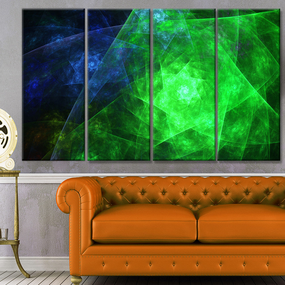 Green Rotating Polyhedron, Abstract Canvas Art Print, 48"x28", 4 Panels