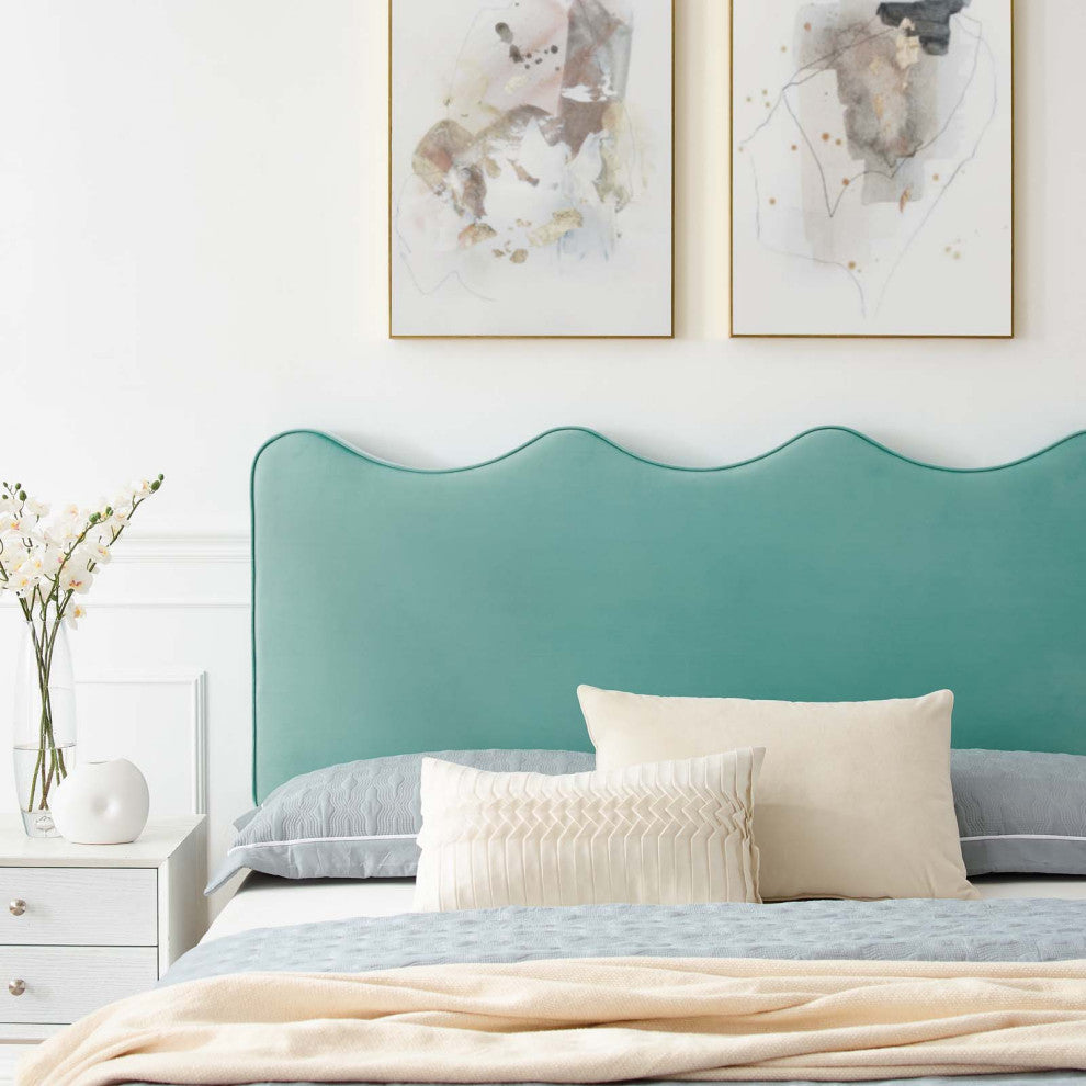 Platform Bed Frame, Queen Size, Blue, Velvet, Modern, Bedroom Guest Suite