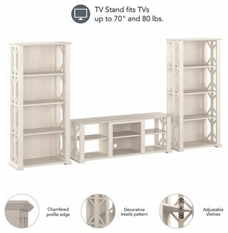 Homestead Farmhouse TV Stand with Bookcases in Linen White Oak - Engineered Wood