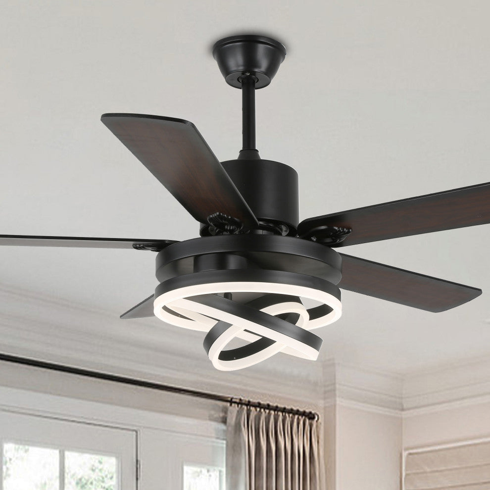 52" Ceiling Fan with Adjustable LED Light Kit, 3 Color Tone 6 Fan Speed, Black