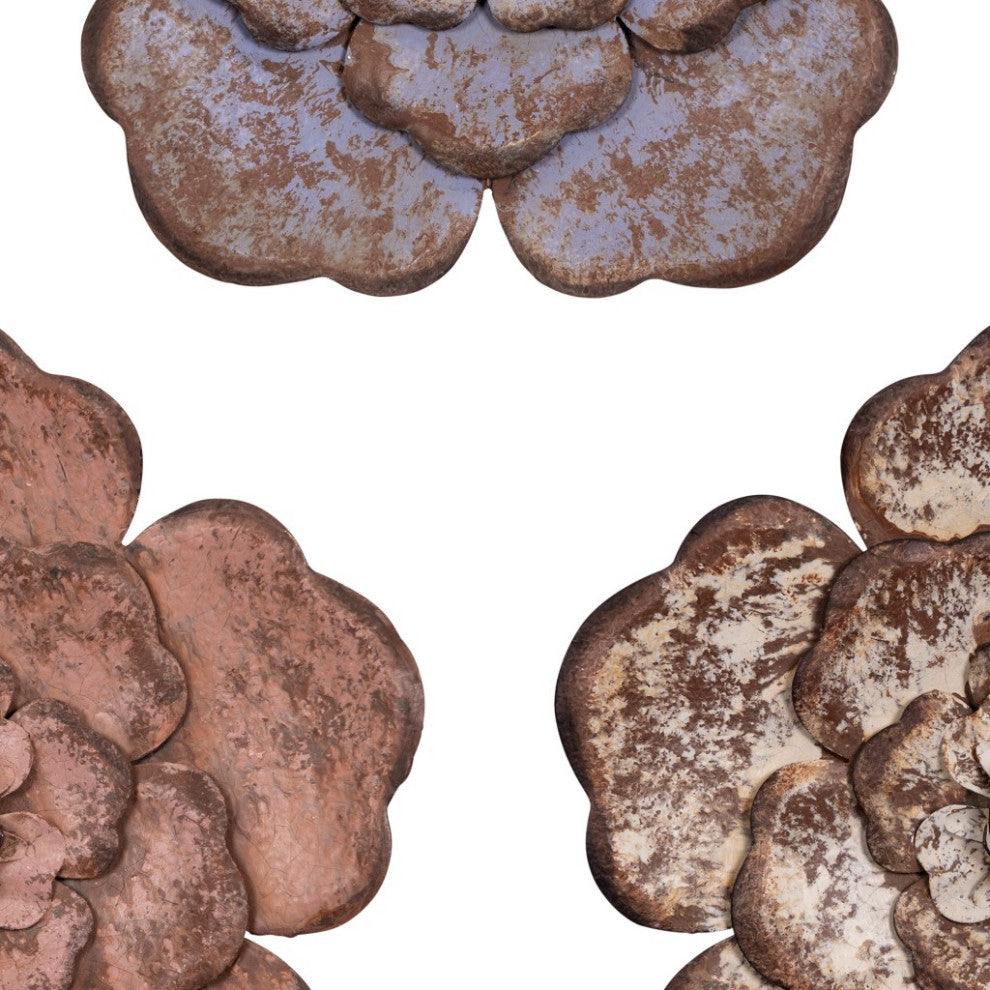Set of Three Distressed Metal Flower Wall Decor