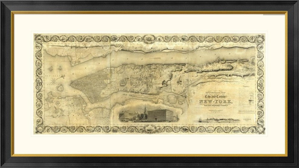 "City and County of New York, 1836" Framed Digital Print by J. H. Colton, 46x26"