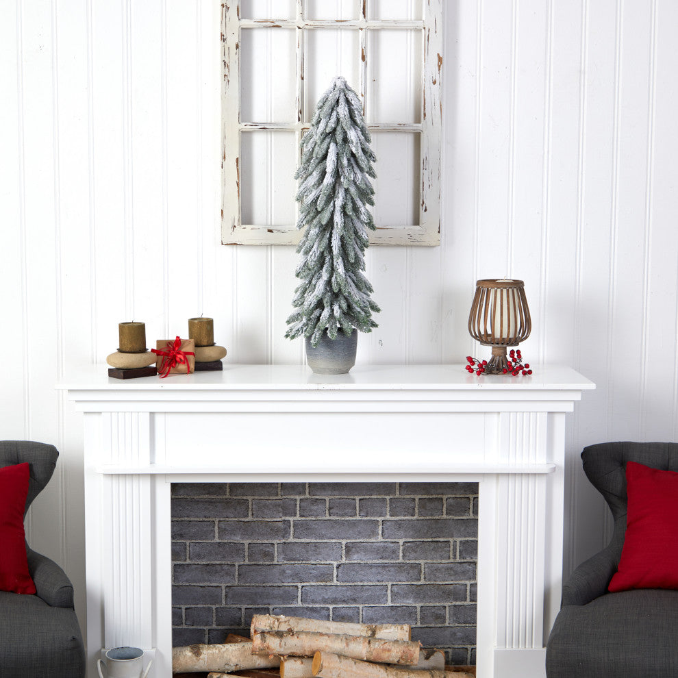 Nearly Natural T3368 33 Flocked Artificial Christmas Tree in Decorative Planter