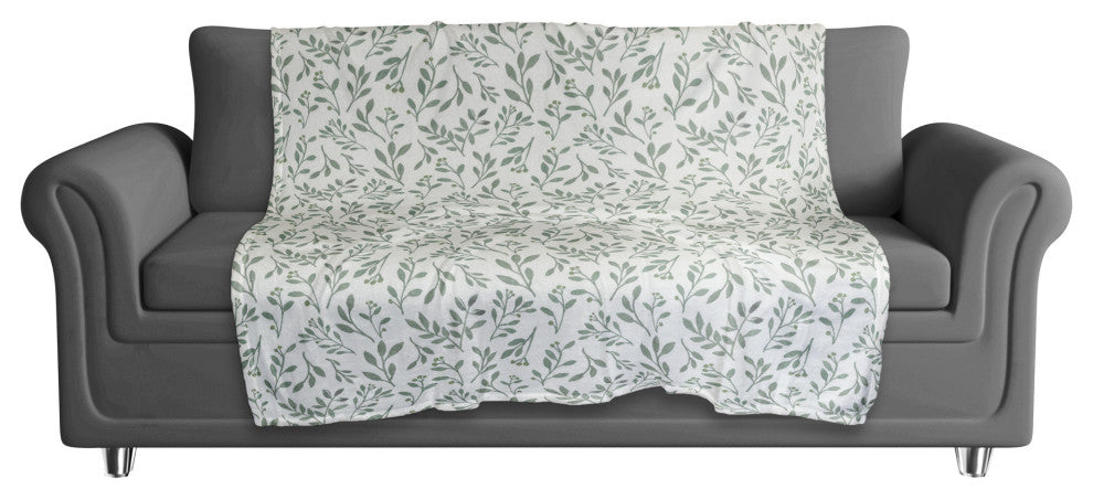 Green and White Delicate Floral 50 x 60 Coral Fleece Blanket