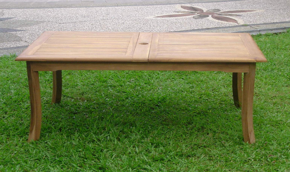5-Piece Outdoor Teak Dining Set: 117" Rectangle Table, 4 Leveb Stacking Chairs