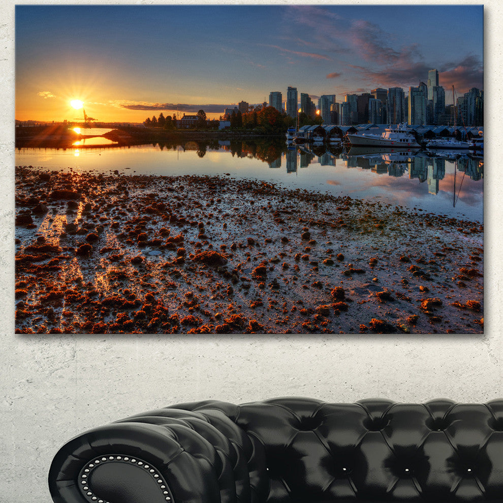 Vancouver Downtown in Morning, Extra Large Landscape Canvas Art Print, 60"x28"