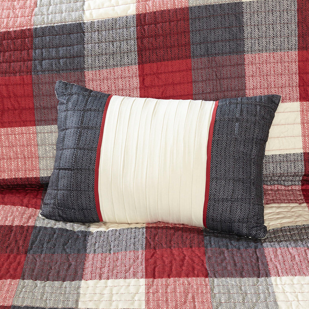 Madison Park Ridge 6 Piece Printed Herringbone Quilt Set With Throw Pillows