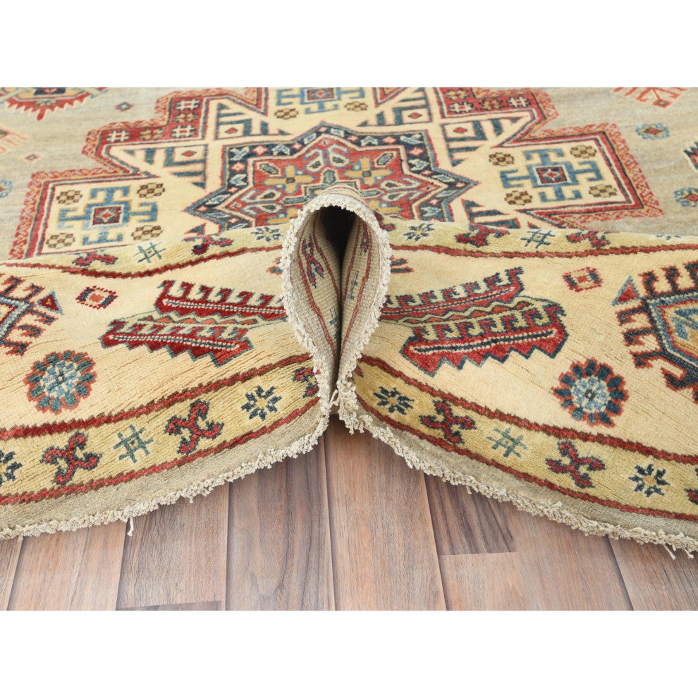 Pale Goldenrod, Special Kazak 100% Wool Hand Knotted Oriental Rug, 8'x7'9"