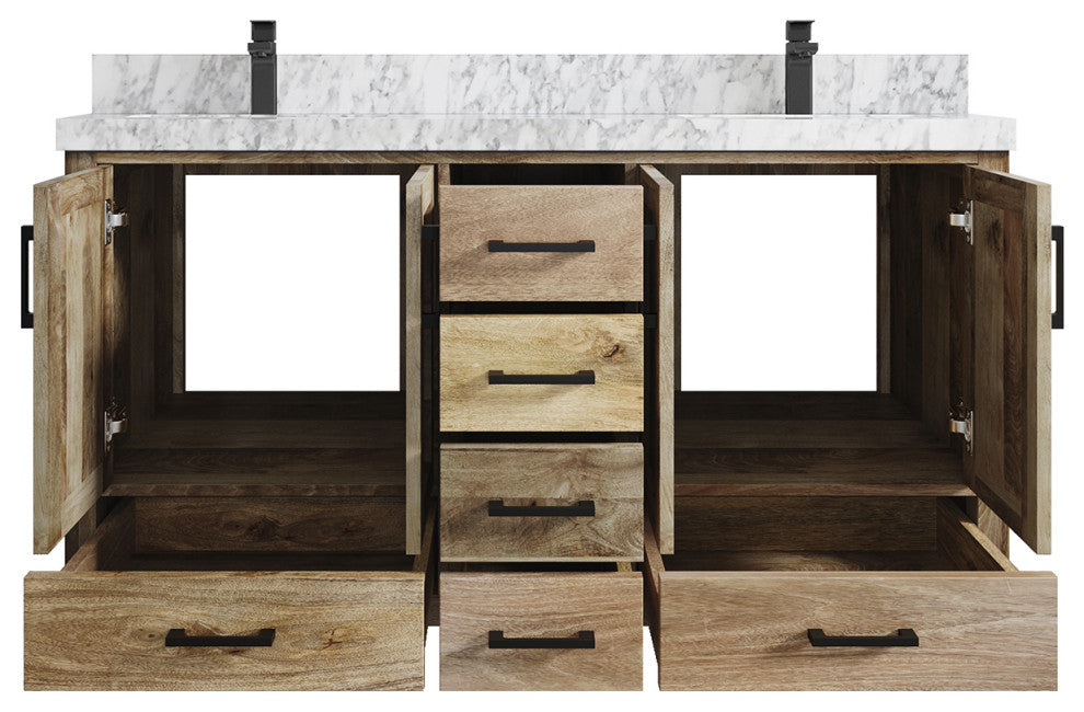 Malibu Mango 60 Double Sink Bathroom Vanity in Natural 2" Carrara Marble