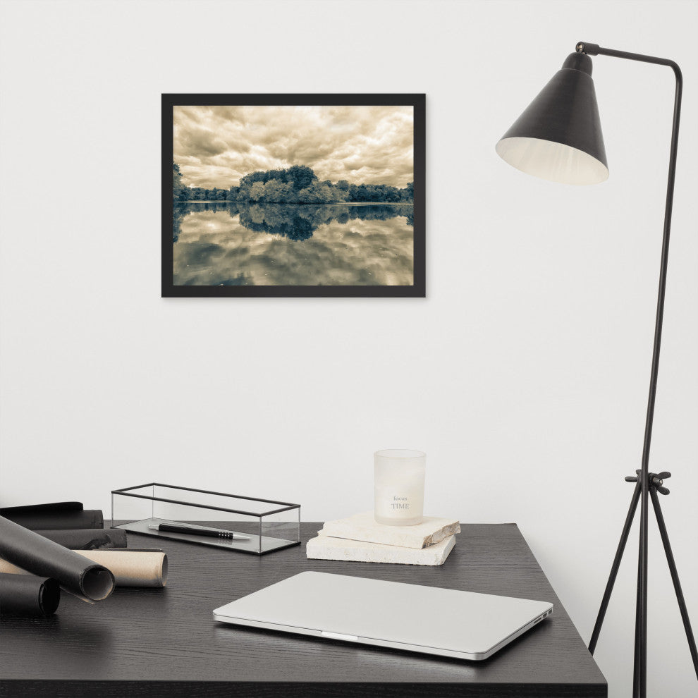 Autumn Reflections Rural Landscape Sepia Framed Photo Paper Wall Art Prints, Black, 12" X 16"