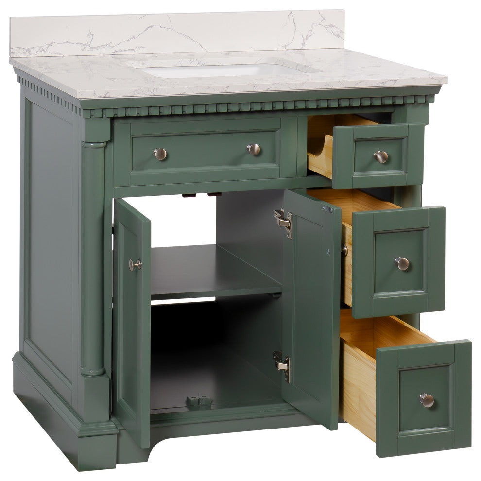 Sydney 36" Bathroom Vanity, Sage Green, Engineered Marble