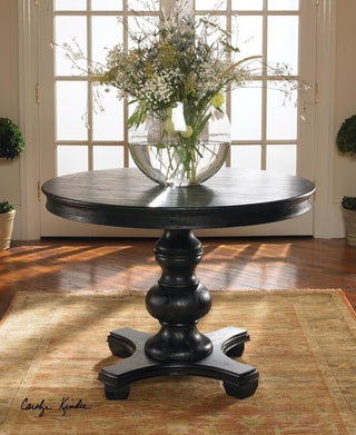 Elegant Classic Round Black Wood Entry Table