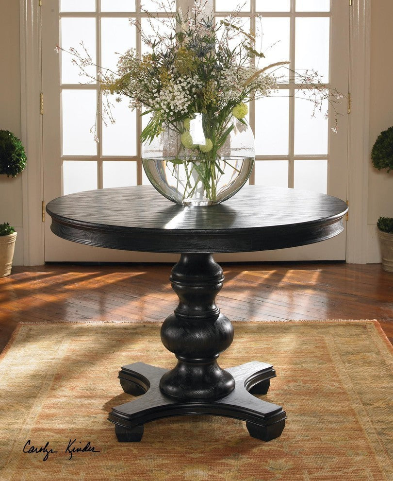 Elegant Classic Round Black Wood Entry Table