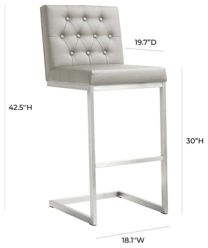 TOV Furniture Helsinki Light Grey Steel Barstool (Set of 2)
