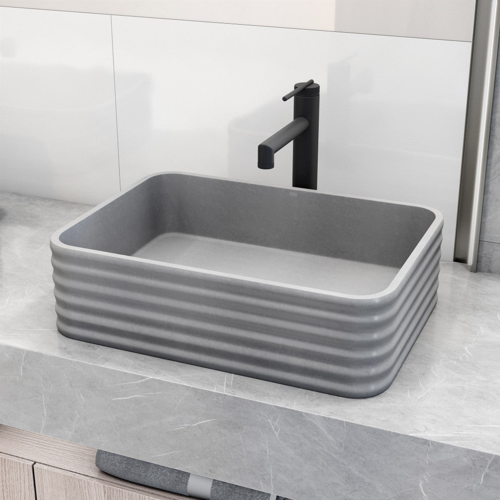 VIGO Cadman 18"L x 13"W x 5"H Concreto Stone Rectangular Bathroom Vessel Sink