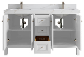 Nashville 60" Double Bathroom Vanity, White 2" Calacatta Sienna
