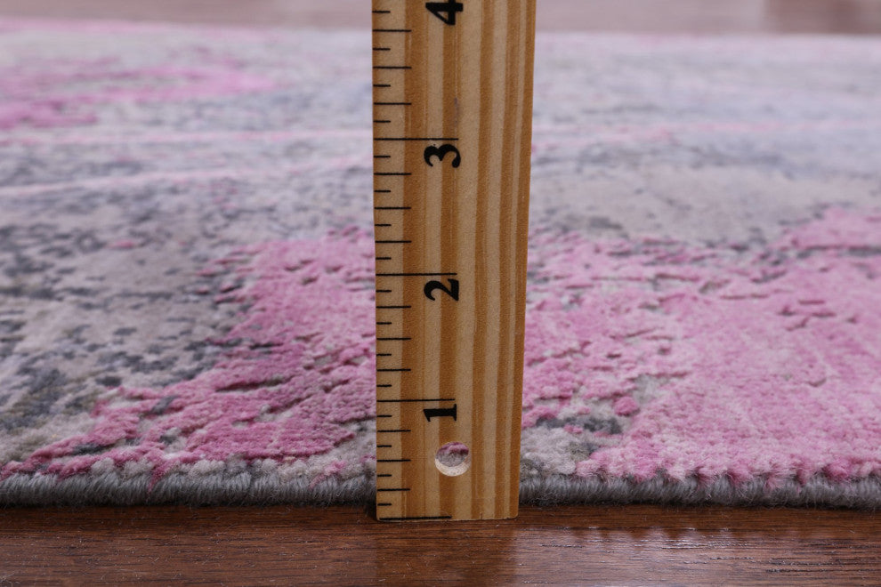Modern Handmade Wool and Silk Runner Rug 3' 11" X 12' 1" Q9066